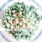 Kale pistachio salad with tahini miso dressing from above.