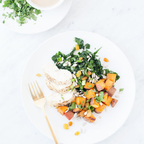 Sweet Potato and Roast Chicken Bowls with Maple Sunflower Seed Butter Dressing | Gluten-free. | Loveleaf Co.